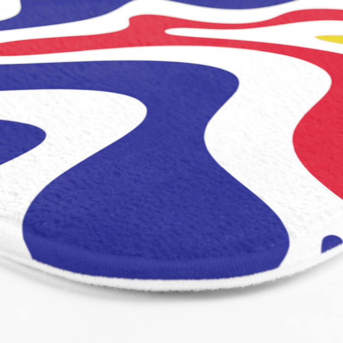 Retro Liquid Swirl Abstract Pattern Blue Red Yellow White Bath Mat Gallery Image 3
