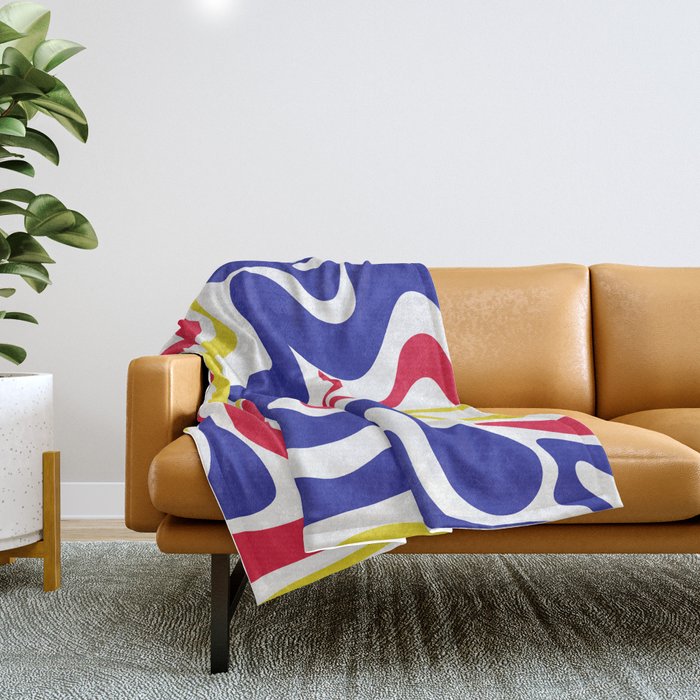 Retro Liquid Swirl Abstract Pattern Blue Red Yellow White Throw Blanket Gallery Image 1