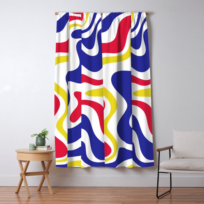 Retro Liquid Swirl Abstract Pattern Blue Red Yellow White Window Curtain Gallery Image 5