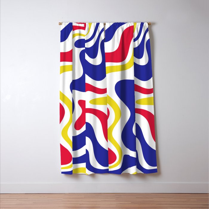 Retro Liquid Swirl Abstract Pattern Blue Red Yellow White Window Curtain Gallery Image 3