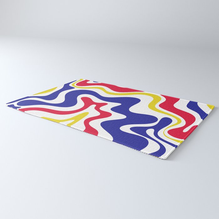 Retro Liquid Swirl Abstract Pattern Blue Red Yellow White Rug Gallery Image 3