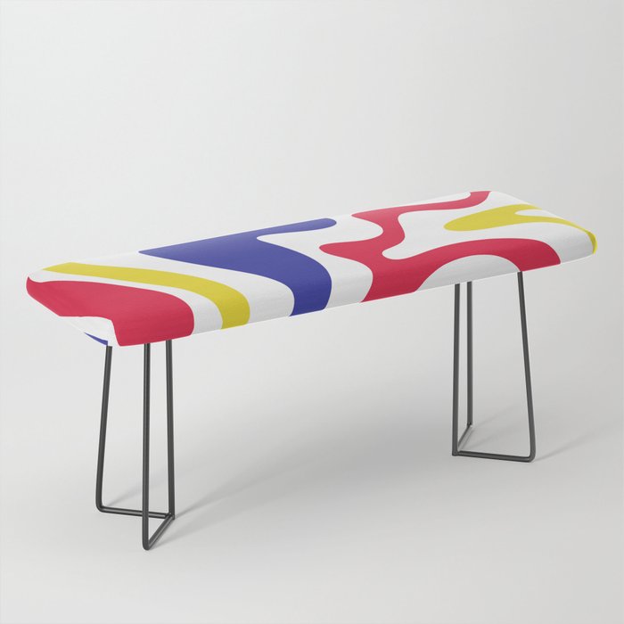 Retro Liquid Swirl Abstract Pattern Blue Red Yellow White Bench Gallery Image 1