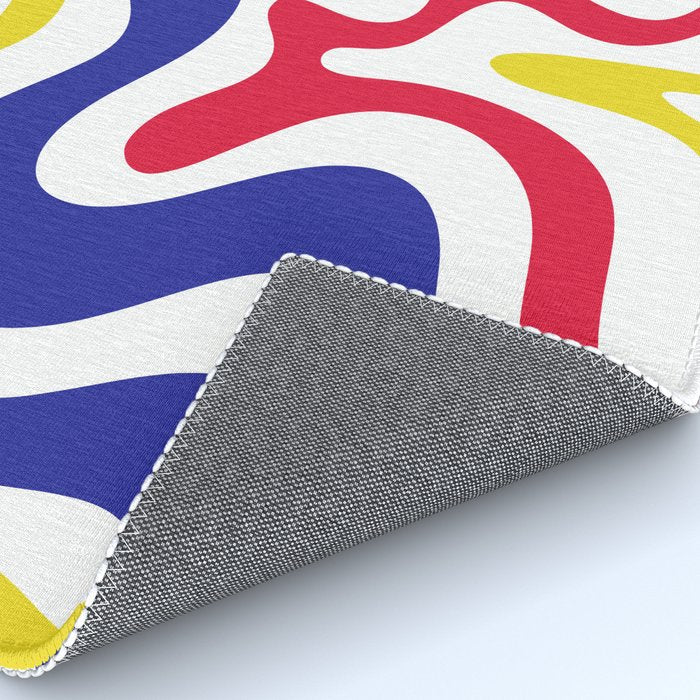 Retro Liquid Swirl Abstract Pattern Blue Red Yellow White Rug Gallery Image 4