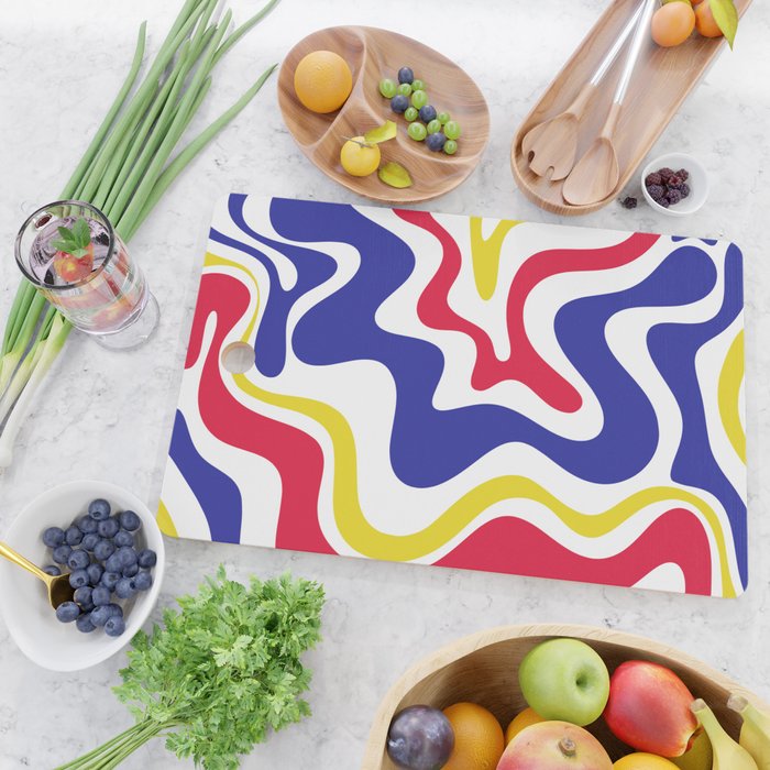 Retro Liquid Swirl Abstract Pattern Blue Red Yellow White Cutting Board Gallery Image 2