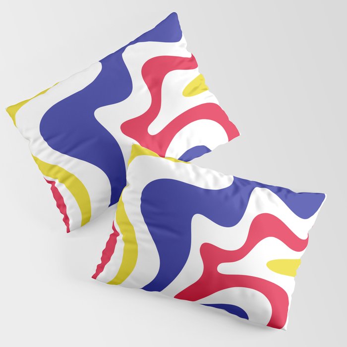 Retro Liquid Swirl Abstract Pattern Blue Red Yellow White Pillow Sham Gallery Image 3