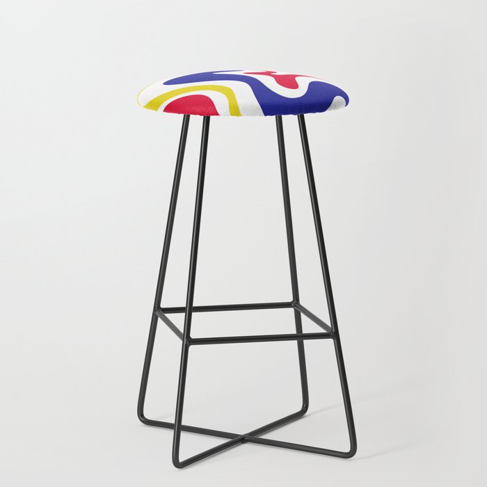 Retro Liquid Swirl Abstract Pattern Blue Red Yellow White Stool Gallery Image 1