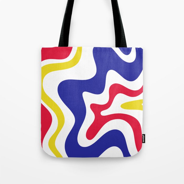 Retro Liquid Swirl Abstract Pattern Blue Red Yellow White Tote Bag Gallery Image 1