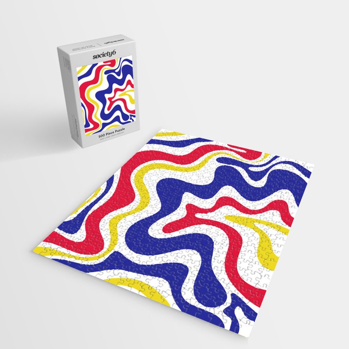 Retro Liquid Swirl Abstract Pattern Blue Red Yellow White Jigsaw Puzzle Gallery Image 2