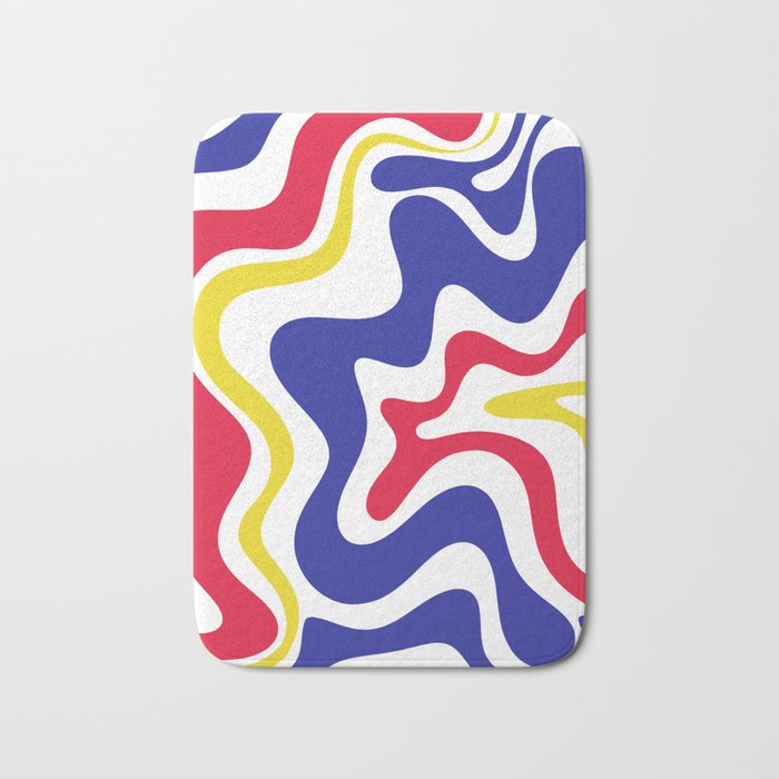 Retro Liquid Swirl Abstract Pattern Blue Red Yellow White Bath Mat Gallery Image 1