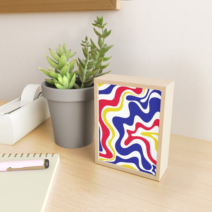 Retro Liquid Swirl Abstract Pattern Blue Red Yellow White Mini Art Print Gallery Image 2