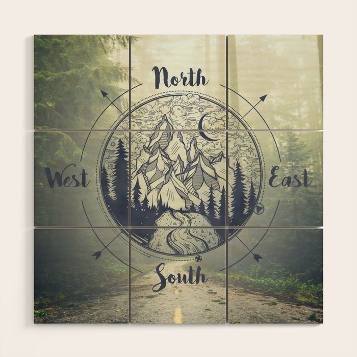 Compass Mountain Road Trip Wood Wall Art Gallery Image 1
