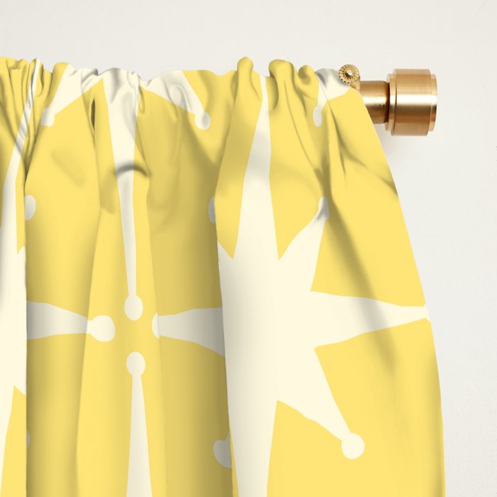 Midcentury Modern Atomic Starburst Pattern in Soft Yellow Window Curtain Gallery Image 2