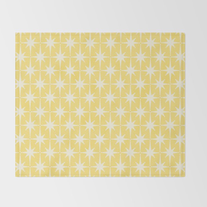 Midcentury Modern Atomic Starburst Pattern in Soft Yellow Throw Blanket Gallery Image 2