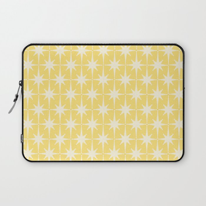 Midcentury Modern Atomic Starburst Pattern in Soft Yellow Laptop Sleeve Gallery Image 1