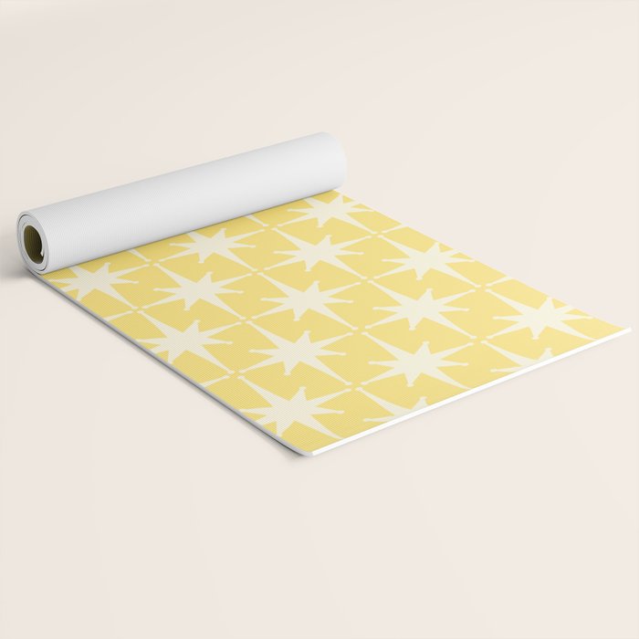 Midcentury Modern Atomic Starburst Pattern in Soft Yellow Yoga Mat Gallery Image 2