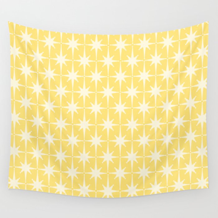 Midcentury Modern Atomic Starburst Pattern in Soft Yellow Wall Tapestry Gallery Image 4
