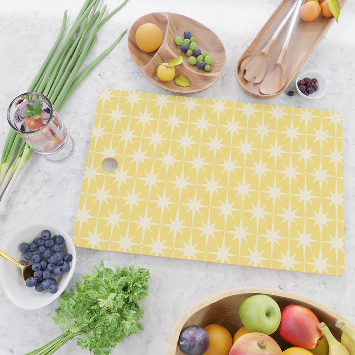 Midcentury Modern Atomic Starburst Pattern in Soft Yellow Cutting Board Gallery Image 2