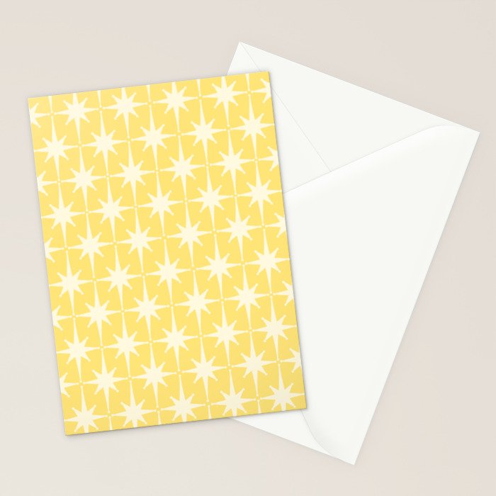 Midcentury Modern Atomic Starburst Pattern in Soft Yellow Stationery Card Gallery Image 2