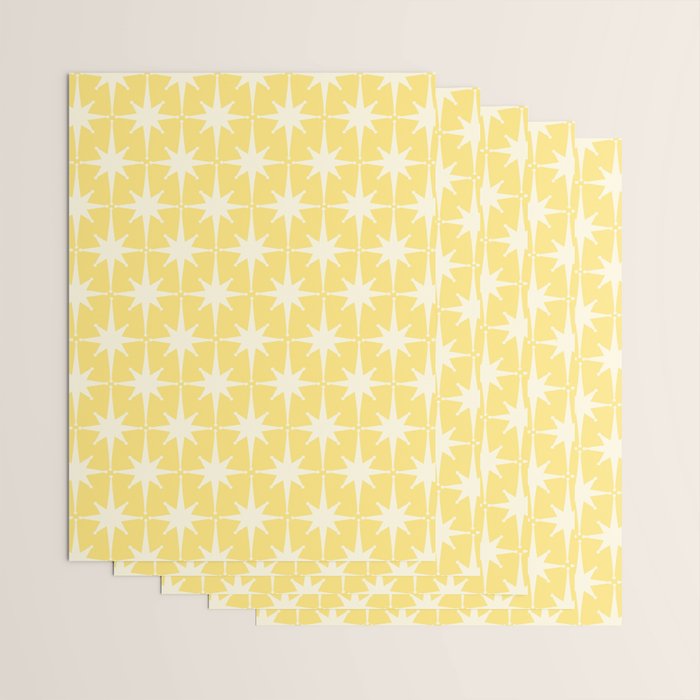 Midcentury Modern Atomic Starburst Pattern in Soft Yellow Wrapping Paper Gallery Image 3