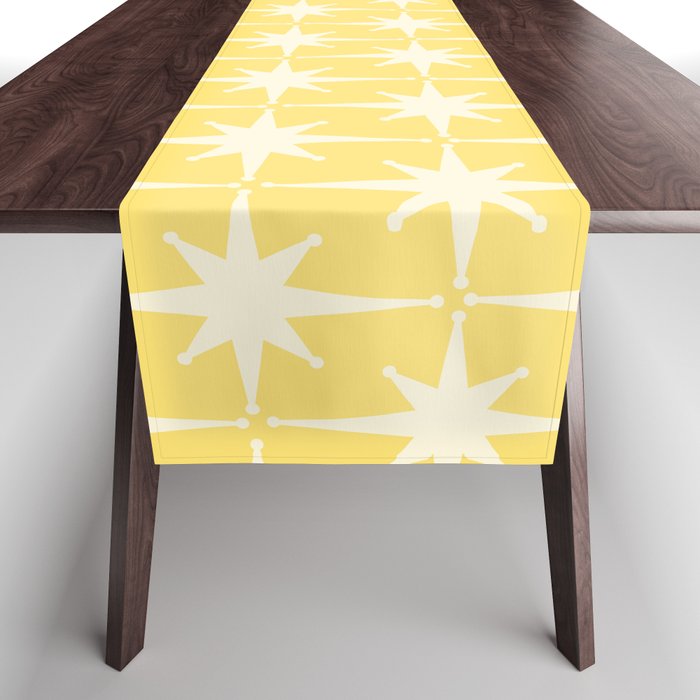 Midcentury Modern Atomic Starburst Pattern in Soft Yellow Table Runner Gallery Image 1