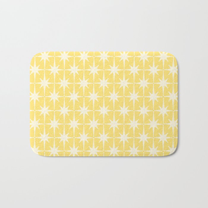 Midcentury Modern Atomic Starburst Pattern in Soft Yellow Bath Mat Gallery Image 1