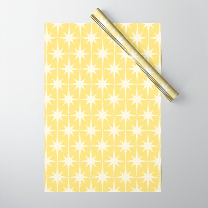 Midcentury Modern Atomic Starburst Pattern in Soft Yellow Wrapping Paper Gallery Image 1