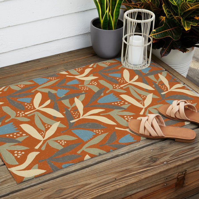 Hand Drawn Florals #1 Outdoor Rug Gallery Image 2
