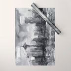 Seattle Skyline Painting Watercolor Black and White Space Needle Wrapping Paper Gallery Image 1