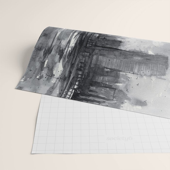 Seattle Skyline Painting Watercolor Black and White Space Needle Wrapping Paper Gallery Image 2