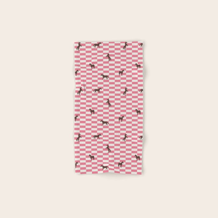 Pink Check Horses  Pattern Bath Towel Gallery Image 1