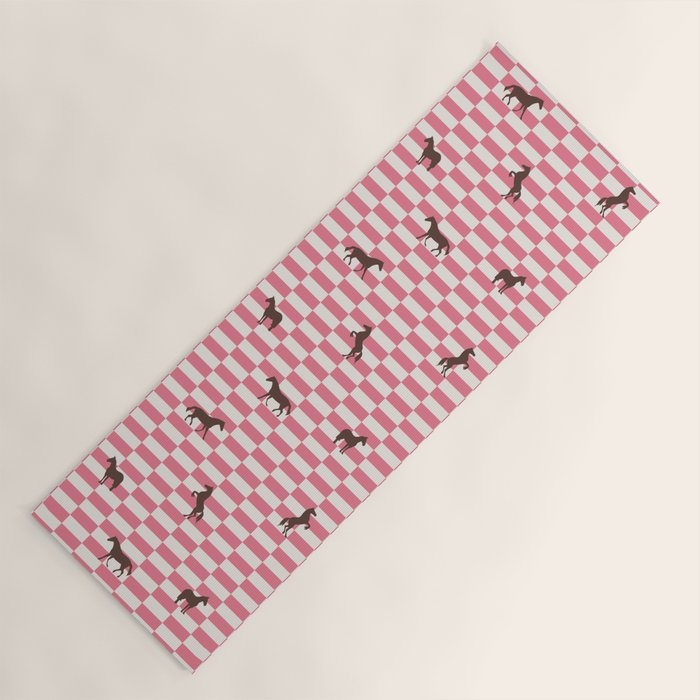 Pink Check Horses  Pattern Yoga Mat Gallery Image 1
