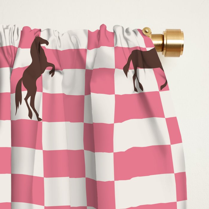 Pink Check Horses  Pattern Window Curtain Gallery Image 2