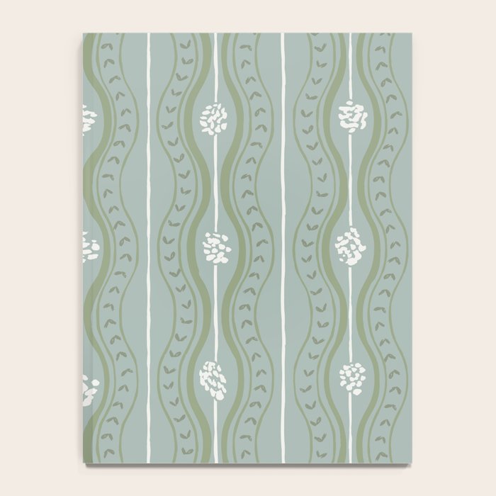 Wavy lines and tiny blooms - dusty mint sage green and cream stripes pattern Notebook Gallery Image 4