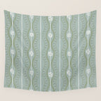 Wavy lines and tiny blooms - dusty mint sage green and cream stripes pattern Wall Tapestry Gallery Image 4