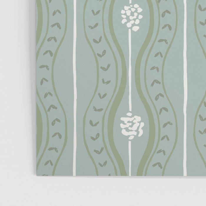 Wavy lines and tiny blooms - dusty mint sage green and cream stripes pattern Poster Gallery Image 3