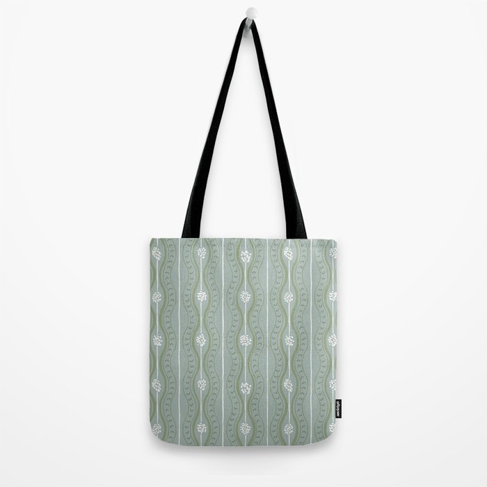 Wavy lines and tiny blooms - dusty mint sage green and cream stripes pattern Tote Bag Gallery Image 2