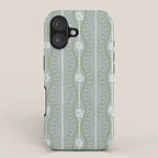 Wavy lines and tiny blooms - dusty mint sage green and cream stripes pattern iPhone Case Gallery Image 1