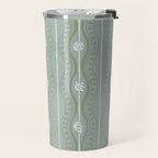 Wavy lines and tiny blooms - dusty mint sage green and cream stripes pattern Travel Mug Gallery Image 2