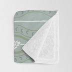 Wavy lines and tiny blooms - dusty mint sage green and cream stripes pattern Throw Blanket Gallery Image 3