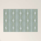 Wavy lines and tiny blooms - dusty mint sage green and cream stripes pattern Welcome Mat Gallery Image 1