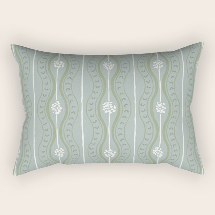 Wavy lines and tiny blooms - dusty mint sage green and cream stripes pattern Rectangular Pillow Gallery Image 2