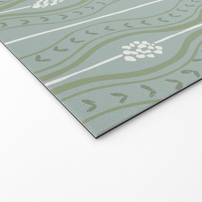 Wavy lines and tiny blooms - dusty mint sage green and cream stripes pattern Welcome Mat Gallery Image 2
