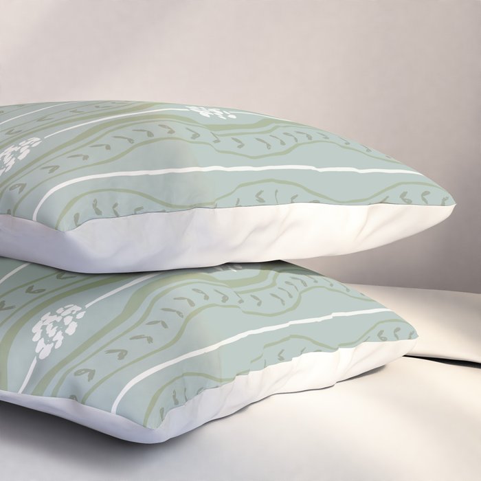 Wavy lines and tiny blooms - dusty mint sage green and cream stripes pattern Pillow Sham Gallery Image 3