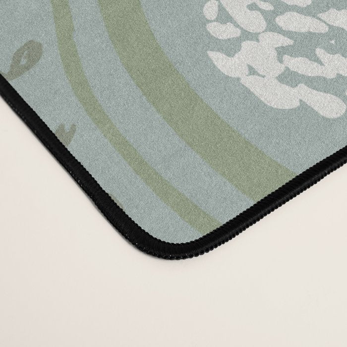 Wavy lines and tiny blooms - dusty mint sage green and cream stripes pattern Desk Mat Gallery Image 4
