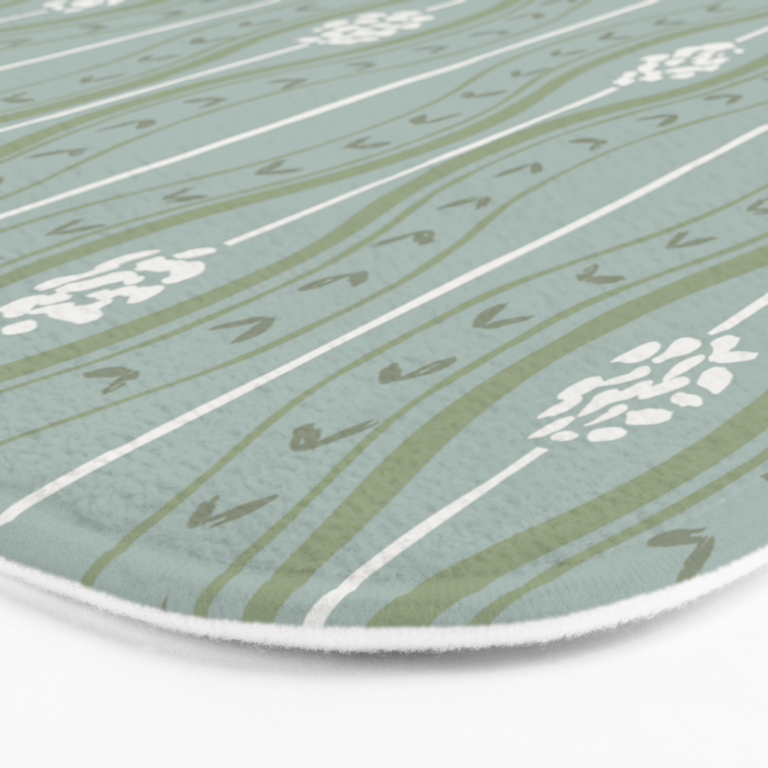 Wavy lines and tiny blooms - dusty mint sage green and cream stripes pattern Bath Mat Gallery Image 3
