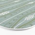Wavy lines and tiny blooms - dusty mint sage green and cream stripes pattern Bath Mat Gallery Image 3