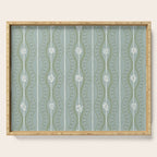 Wavy lines and tiny blooms - dusty mint sage green and cream stripes pattern Serving Tray Gallery Image 1