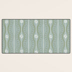 Wavy lines and tiny blooms - dusty mint sage green and cream stripes pattern Desk Mat Gallery Image 3