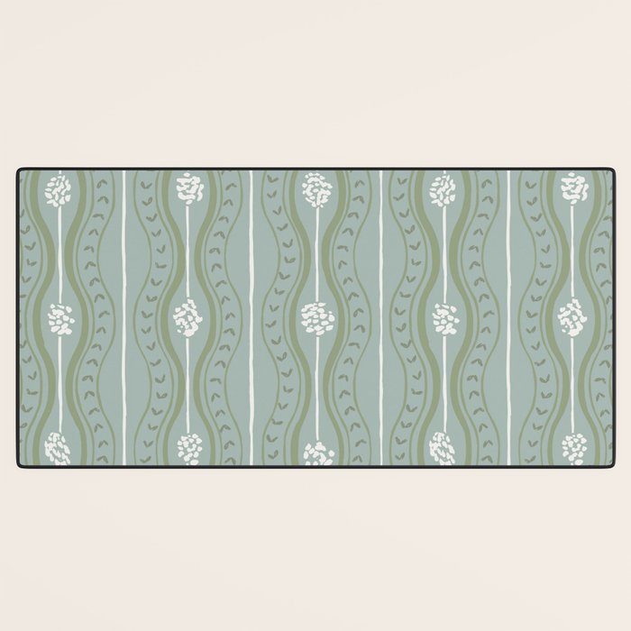 Wavy lines and tiny blooms - dusty mint sage green and cream stripes pattern Desk Mat Gallery Image 3