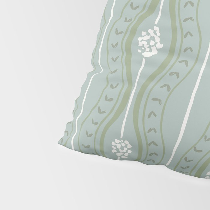 Wavy lines and tiny blooms - dusty mint sage green and cream stripes pattern Pillow Sham Gallery Image 4